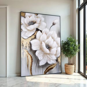 Elegant White Flowers Canvas, Floral Art, Wall Art Canvas Design, NatureInspired, Ready To Hang Decoration, Modern Botanicals