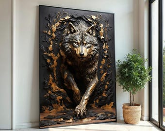 Majestic Wolf Canvas Art, Wild Animal Wall Print, Fierce Wolf Design, Wall Art Canvas Decor, Ready to Hang Nature Poster
