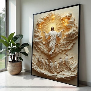 Lienzo decorativo de la Ascensión, impresión espiritual, Jesús con discípulos, diseño de lienzo, decoración religiosa lista para colgar.