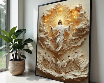 Ascension Canvas Wall Art, Spiritual Art Print, Jesus with Disciples, Wall Art Canvas Design, Ready To Hang Religious Decoration