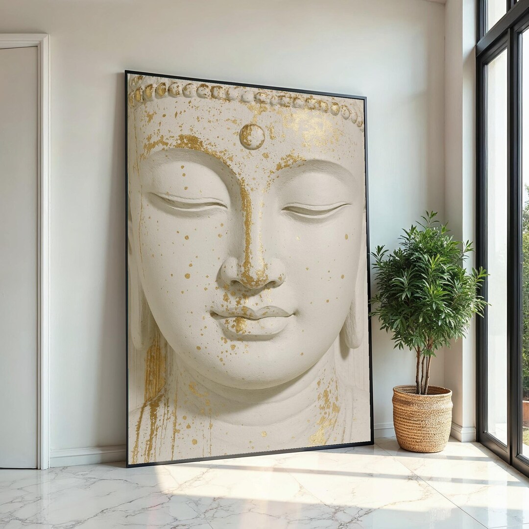 Serene Buddha Canvas, Gold Accents Buddha Wall Art, Spiritual Decor ...