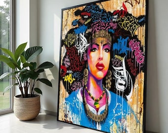 Graffiti Queen Canvas, Urban Art Portrait, Colorful Graffiti Wall Art, Street Art Canvas Design, Ready To Hang Decoration