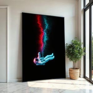 Neon Astronaut Canvas, Space Wall Art, Red and Blue Astronaut Print, Cosmic Canvas Design, Wall Art Canvas, Ready to Hang Decor