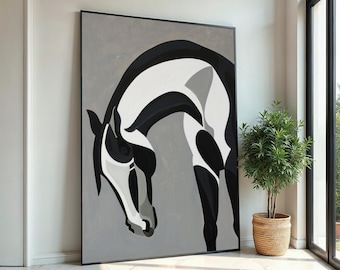 Abstract Horse Canvas, Black and White Horse Art, Animal Wall Decor, Wall Art Canvas Design, Ready to Hang Decoration