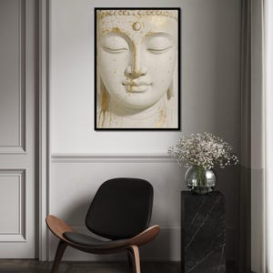 Serene Buddha Canvas, Gold Accents Buddha Wall Art, Spiritual Decor, Peaceful Meditation Canvas, Wall Art Design, Ready To Hang Deco