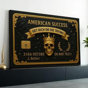 American Success Skull, Gold Skull Canvas Art, Luxury Wall Canvas, Get Rich Or Die Trying, Wall Art Canvas Design, Ready To Hang Decor