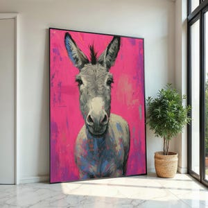 Colorful Donkey Canvas, Vibrant Animal Art, Pink Background Donkey Print, Wall Art Canvas Design, Ready to Hang Decoration
