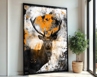 Arte abstracto de ciervo en lienzo, impresión de pared de ciervo, lienzo de animales, arte moderno de vida silvestre, diseño de lienzo para arte de pared, decoración lista para colgar