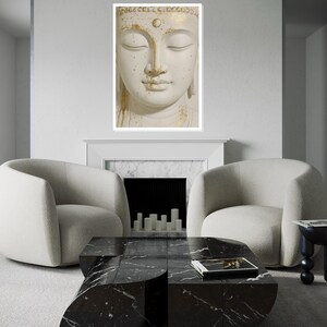 Serene Buddha Canvas, Gold Accents Buddha Wall Art, Spiritual Decor, Peaceful Meditation Canvas, Wall Art Design, Ready To Hang Deco