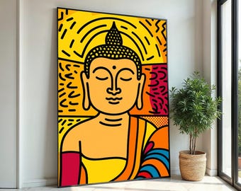 Tranquil Buddha Canvas, Vibrant Buddha Wall Art, Pop Art Buddha Print, Wall Art Canvas Design, Ready To Hang Decoration