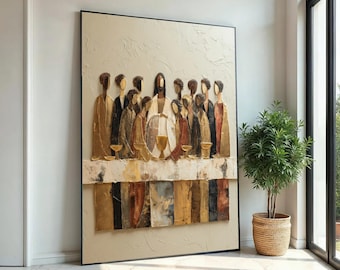 Art mural sur toile La Cène, décoration religieuse chrétienne, peinture Jésus et ses disciples, décoration biblique abstraite prête à accrocher