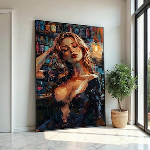 Abstract Bar Lady Canvas, Elegant Woman Wall Art, Vibrant Colors, Wall Art Canvas Design, Ready To Hang Decoration
