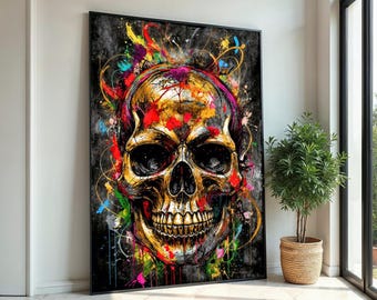 Vibrant Skull Canvas Art, Multicolor Skull Print, Abstract Skull