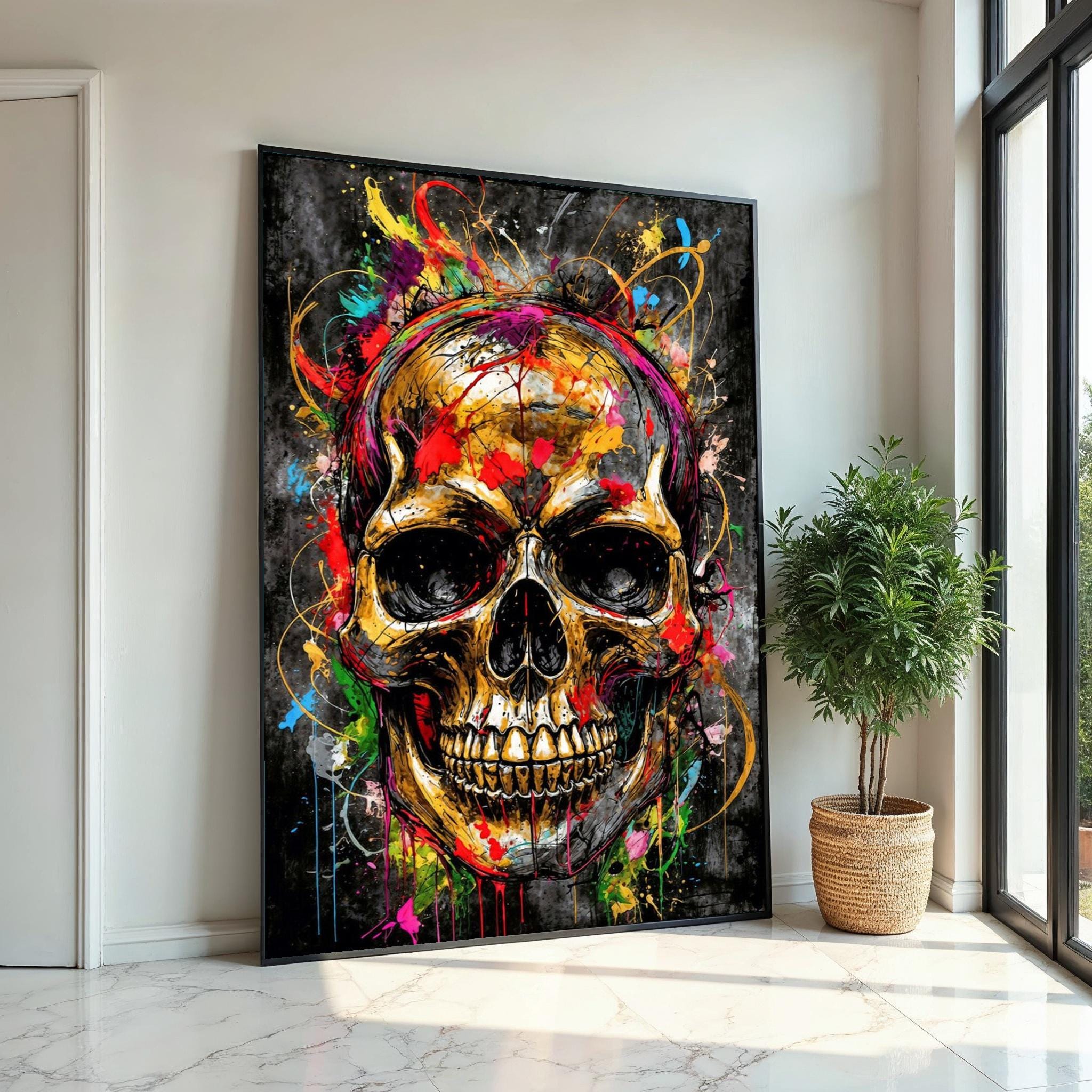 Vibrant Skull Canvas Art, Multicolor Skull Print, Abstract Skull