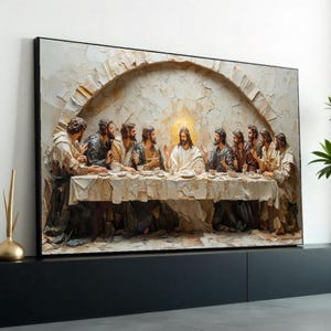 Letztes Abendmahl Leinwand, religiöse Wandkunst, Jesus mit Anhänger, spirituelle Leinwand, Kunst auf Leinwand, fertig zum Aufhängen, Dekoration, Druck Kunst