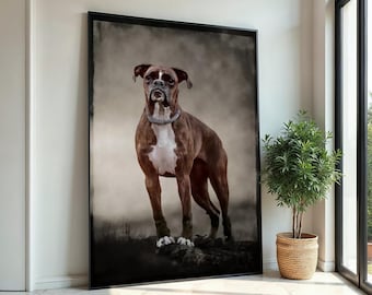 Lienzo de perro bóxer, arte de pared de bóxer noble, impresión de pared de animales, lienzo de retrato de perro, diseño de lienzo de arte de pared, decoración lista para colgar