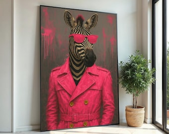 Zebra Chic Canvas, Zebra in Pink Fell Wandkunst, Tierkunst, Wand Kunst Leinwanddesign, trendiger Zebra Print, fertig zum Aufhängen, Geschenk Kunst