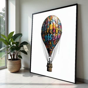 Graffiti Balloon Canvas, Hot Air Balloon Wall Art, Colorful Graffiti Print, Balloon Poster, Wall Art Canvas Design, Ready to Hang Decor