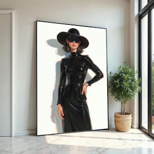 Chic Lady in Black, Elegant Woman Canvas, Fashion Wall Art, Glamorous Portrait, Wall Art Canvas Design, Ready to Hang Home Decor