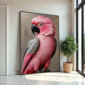 Tela con cacatua rosa, stampa murale con pappagallo, elegante poster con uccelli, design su tela con animali, pronta da appendere, stampa murale per la decorazione della casa