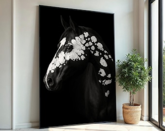 Print Canvas, Abstract Horse Canvas, Black and White Horse Art, Spotted Horse Wall Print, Animal Canvas Design, Ready to Hang Decoration