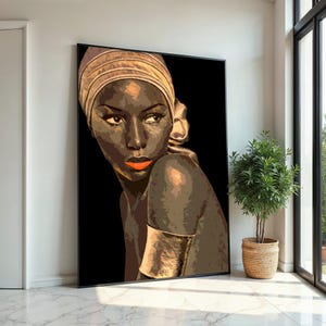 Elegant Woman Canvas, Portrait Wall Art, Black Woman Art, Ethnic Art,Modern Canvas Design, Ready to Hang, Artistic Home Decor Portrait Print