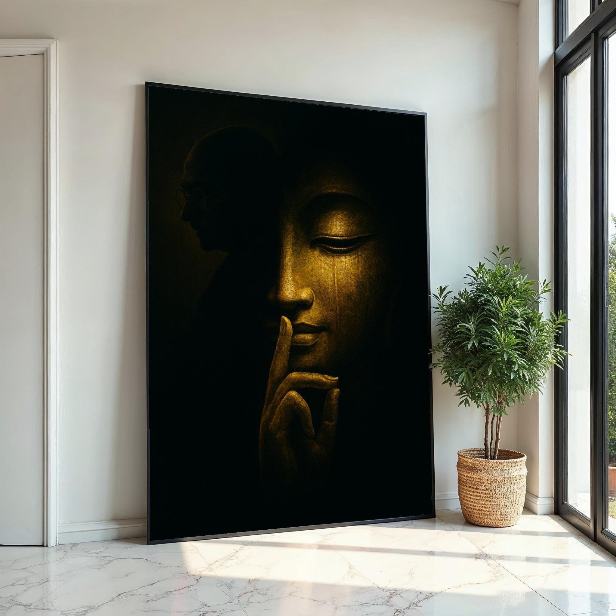 Buddha-gandhi Serenity Canvas, Enlightened Wall Art, Silent Wisdom