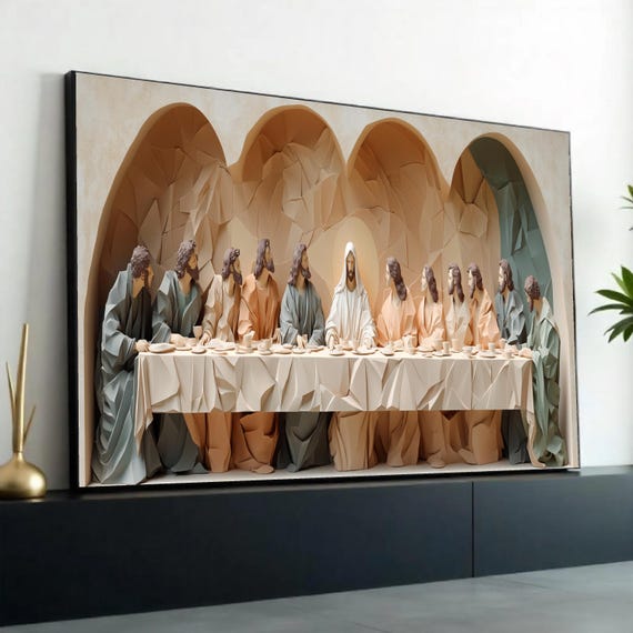 最後の晩餐の抽象彫刻キャンバス、宗教的な壁アート、キリスト教の室内