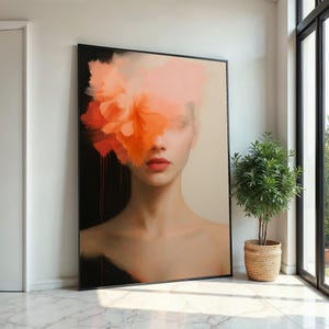Abstract Floral Woman Canvas, Portrait Wall Art, Flower Face Print, Modern Art Canvas, Wall Art Design, Ready To Hang Decoration