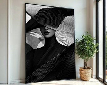 Abstract Elegance Portrait, Monochrome Canvas Art, Fashion Wall Art, Black and White Canvas Design, Ready to Hang Home Decor