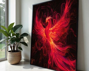 Fiery Phoenix Art, Mythical Bird Canvas, Phoenix Wall Print, Firebird Poster, Wall Art Canvas Design, Ready to Hang Decoration