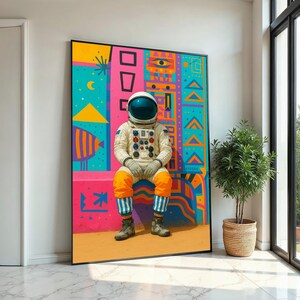 Astronaut Street Art, Vibrant Space Canvas, Cosmic Wall Art, Urban Astronaut Print, Wall Art Canvas Design, Ready To Hang Decoration