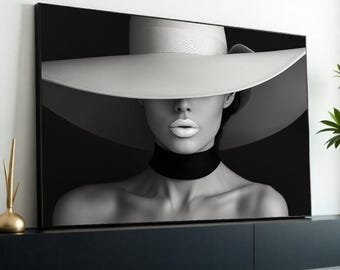 Chic Elegance Canvas, Fashion Art, Minimalist Woman Canvas, Wall Art Design, Framed Art Print, Ready to Hang Decoration, Monochrome Beauty