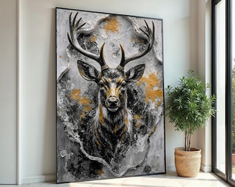 Majestic Stag Canvas, Wild Deer Wall Art, Textured Stag Print, Animals Poster, Wall Art Canvas Design, Ready to Hang Decoration