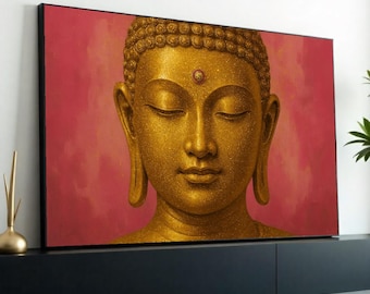 Tela de Buda dourada, arte de parede espiritual, decoração zen, impressão de Buda, arte calma e pacífica, design de tela de arte de parede, decoração pronta para pendurar