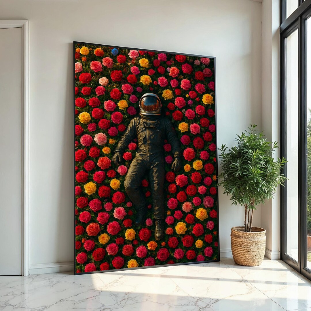 Astronaut Floral Dream, Space Art Canvas, Astronaut in Flowers, Wall ...