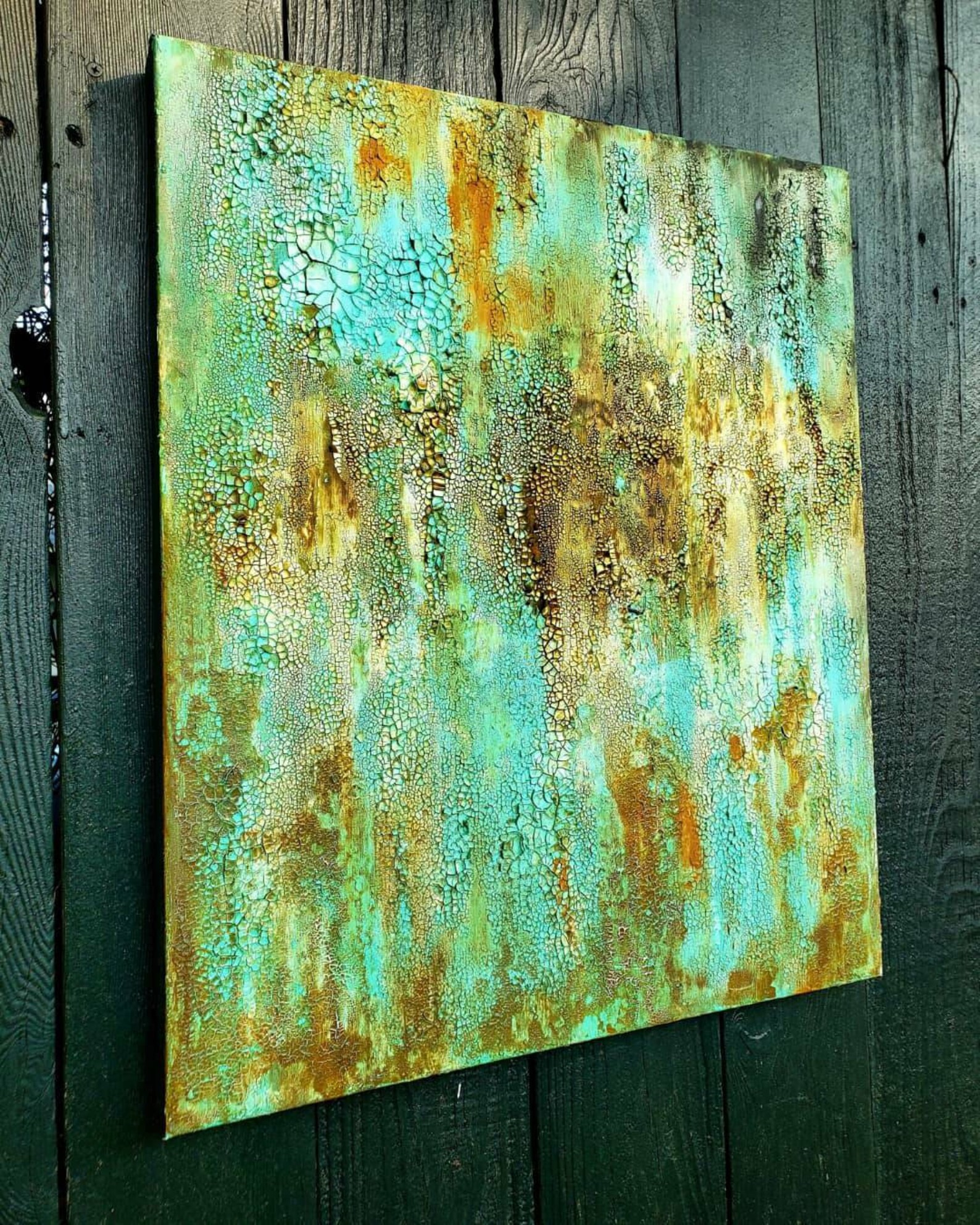 Rust Turquoise Abstract Texture Painting by Amy Neal, 20 X 24 Inch ...