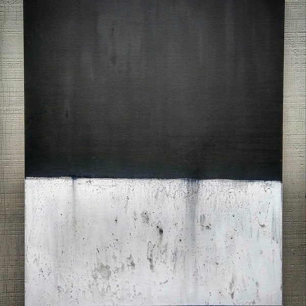 Modern Abstract Colorfield Painting by Amy Neal, 24 x 30 Black and White Original Canvas Art