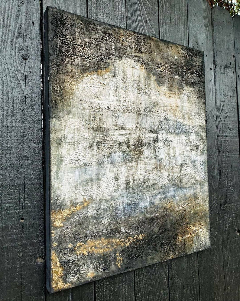 Blackened Gold Original Abstract Texture Painting By Amy Neal, 24 x 30 Inch Gold Leaf Contemporary Art image 1