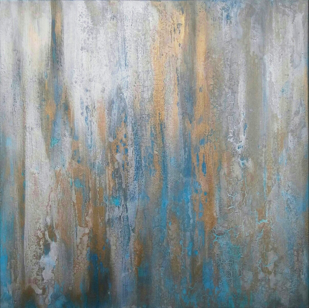 Turquoise and Gold Original Abstract Painting Square Metallic Etsy