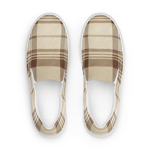 Men’s Slip-On Canvas Shoes | Neutral Plaid Casual Sneakers | Comfortable Everyday Slip Ons | Classic Checkered Style Footwear