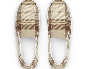 Plaid Canvas Slip-On Shoes: Neutral Checkered Sneakers