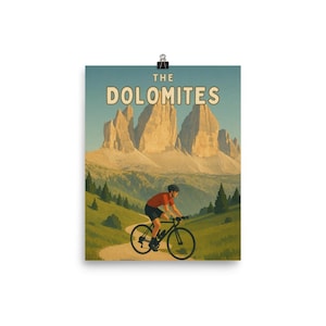 The Dolomites Vintage Cycling Poster – 8x10 Italian Alps Mountain Road Wall Art Print