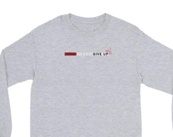 -shirt de cyclisme à manches longues Never Give Up – T-shirt graphique motivant pour cyclistes | Vêtements de fitness, de vélo de montagne et de cyclisme sur route