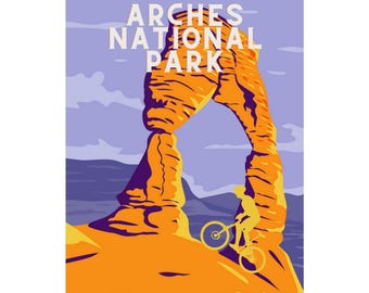 Impresión de póster, arte mural del Parque Nacional Arches, decoración de viaje a Moab, Utah, impresión fotográfica de 28 x 35 cm, regalo de ciclismo, póster de ciclismo satinado