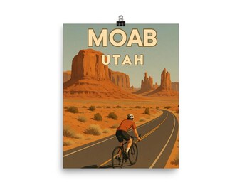 Póster de ciclismo de Moab, Utah - Arte mural de bicicleta vintage de 8 x 10 pulgadas, decoración retro de bicicleta de desierto, regalo de ciclismo de montaña, impresión de viajes de aventura