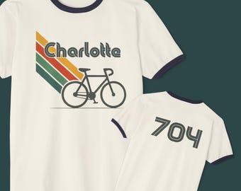 Retro Cycling Unisex Cotton Ringer T-Shirt, Personalized Gift, Charlotte Tee, Vintage Bike Shirt, Customizable Sportswear, Gift for Cyclists