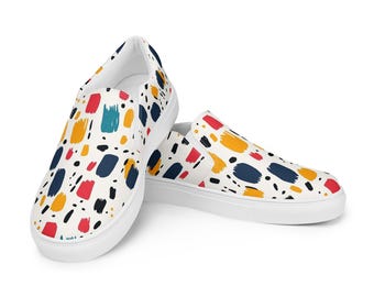 Men’s Slip-On Canvas Shoes | Colorful Brushstroke Pattern | Trendy Streetwear Sneakers | Abstract Artistic Design Casual Shoes