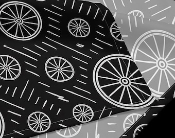 Bandana geometrica con ruota di bicicletta – Accessorio da ciclismo con stampa integrale – Fascia per capelli streetwear retrò Spokes & Swagger