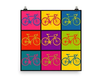 Pop Art Bicycle Poster – 10x10 Cycling Wall Art, Retro Bike Print, Colorful Cyclist Decor, Andy Warhol Inspired Cycling Gift